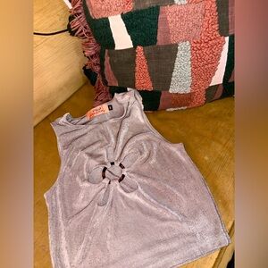 Trendy Gray Crop Top with Cut-Out Design
